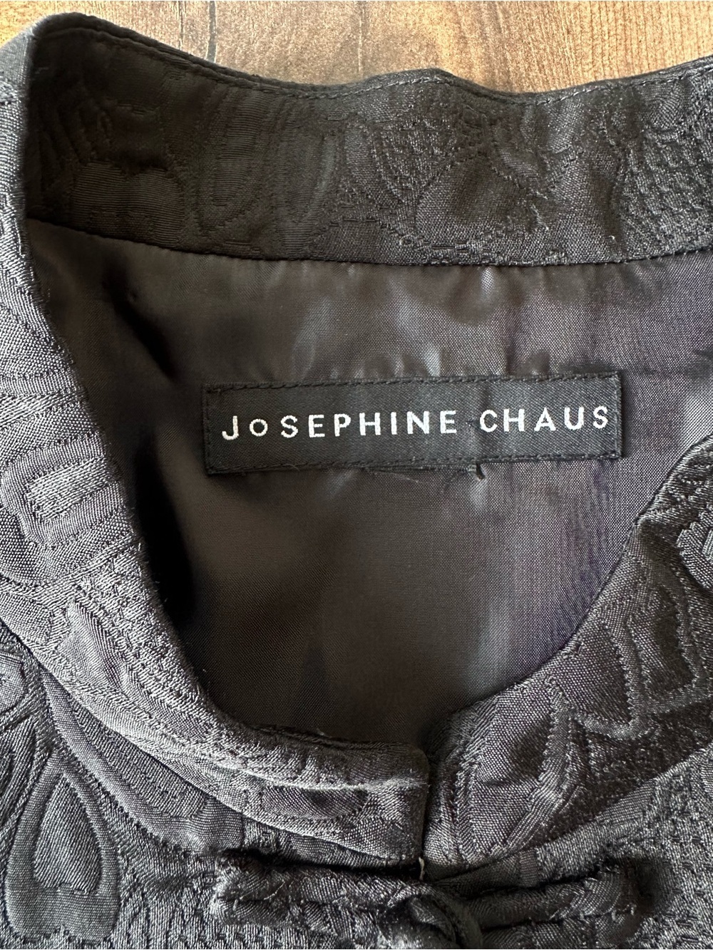 Josephine Chaus Black Silk Blend Mandarin Jacket Frog Closure Oversized - Picture 5 of 10